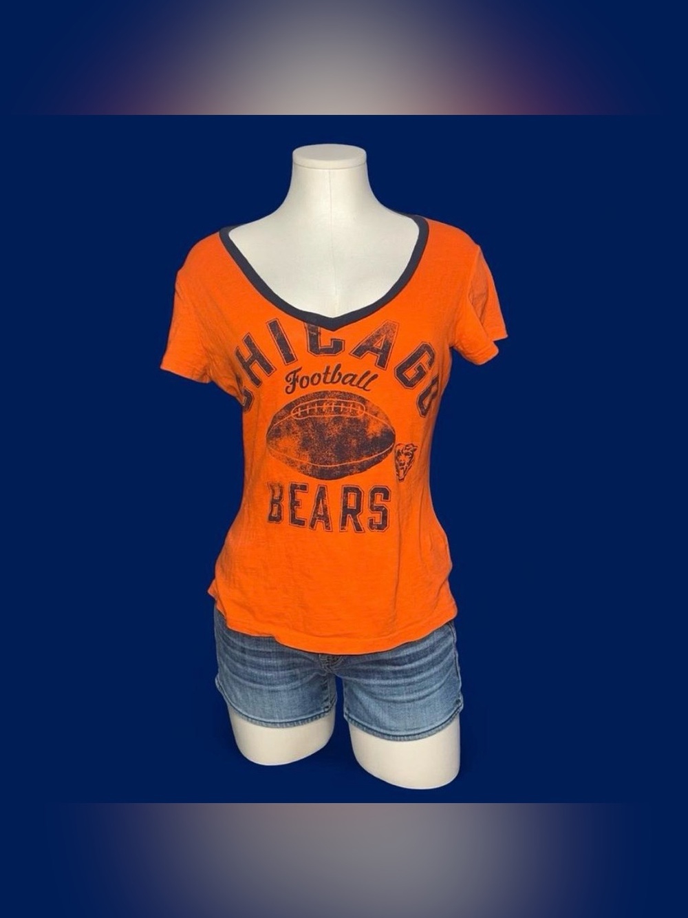 NFL Women's Orange V-Neck Chicago Bears Football Tee